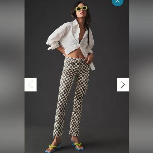 MOTHER Checkerboard Ankle Fray Pants - Black and White - Picture 2 of 14